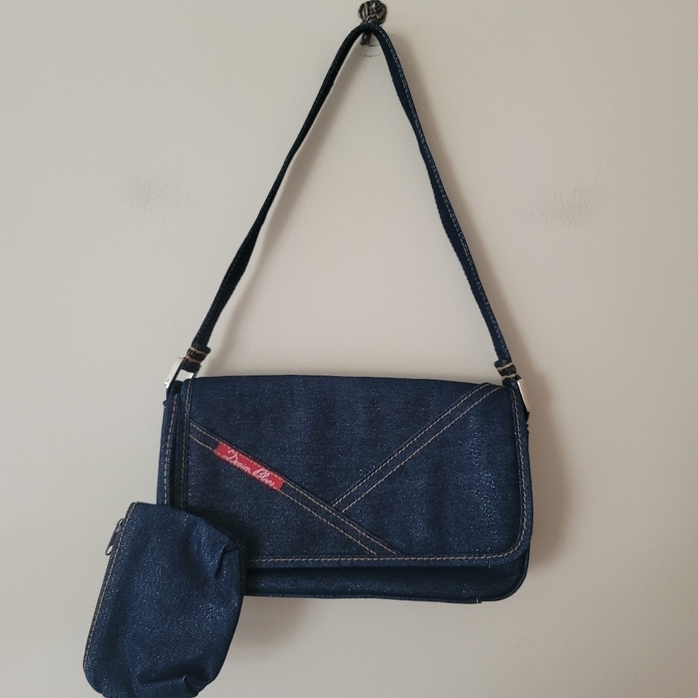 Vintage Y2K Denim Mini Shoulder Bag Glitter Sparkle With Coin Purse And Wallet